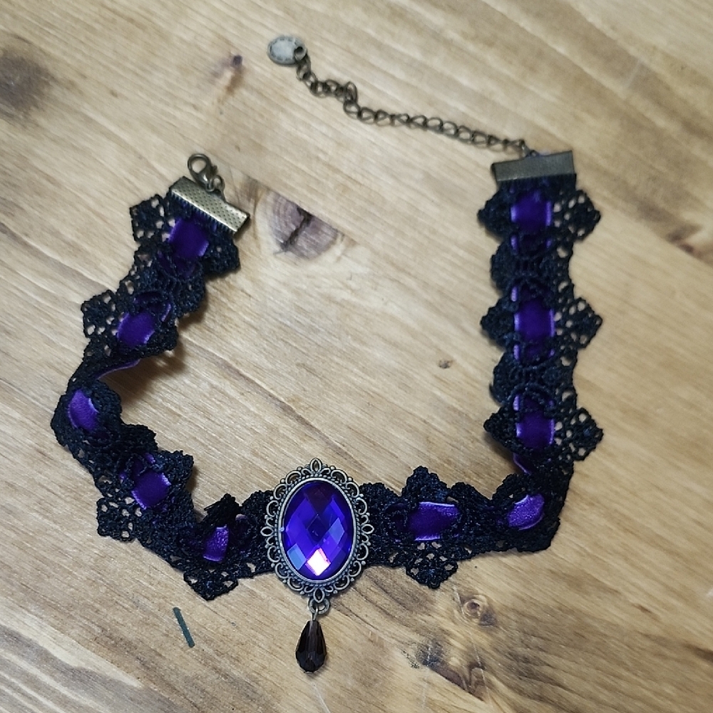 Elegant Purple and Black Lace Choker Necklace